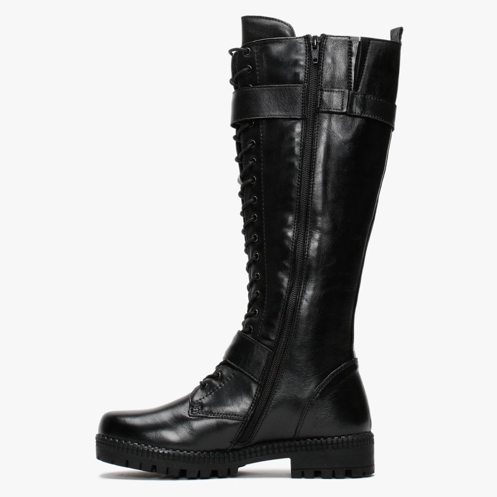 Sellena Black Leather Tall Biker Boots