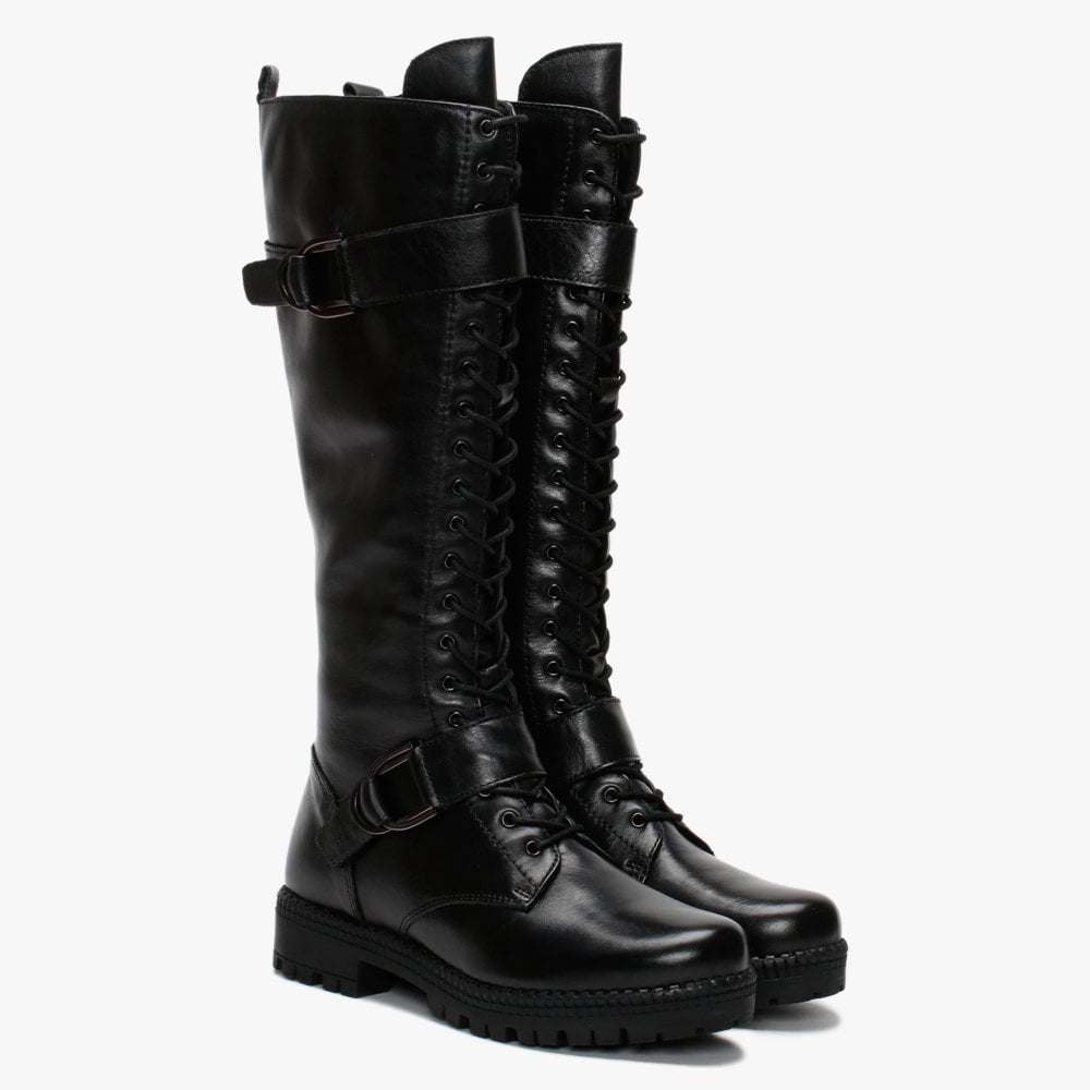 Sellena Black Leather Tall Biker Boots