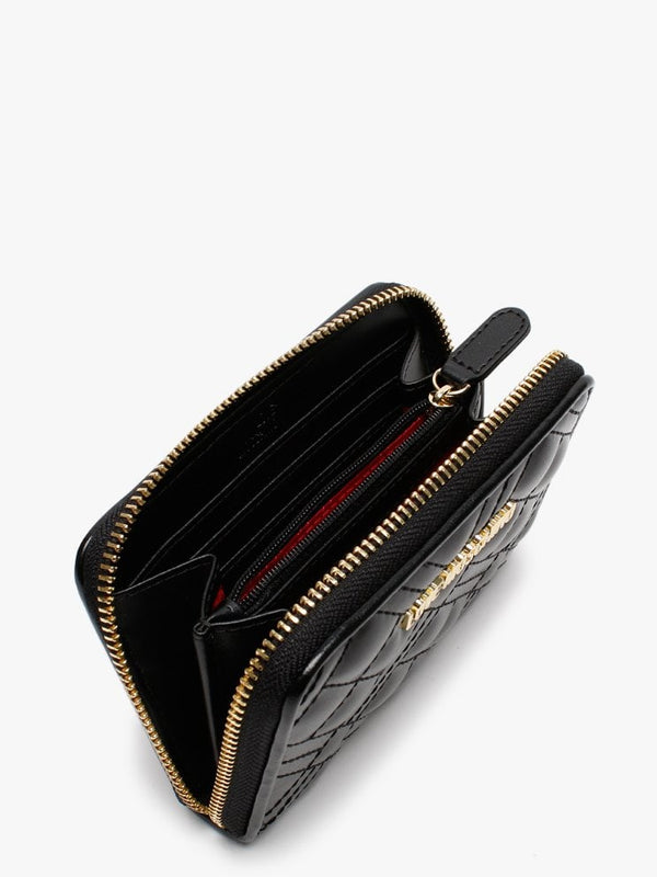 Diamond Check Quilted Black Coin Purse