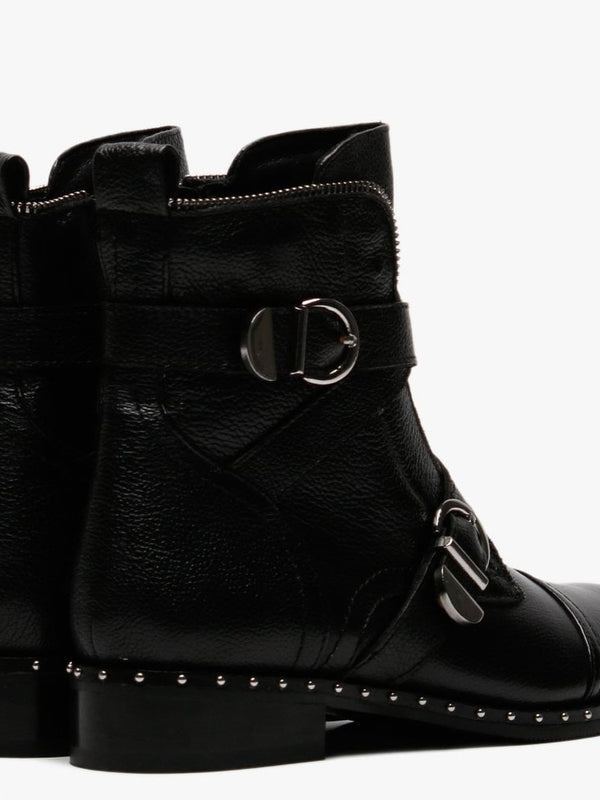 Sendi Black Pebbled Leather Biker Boots