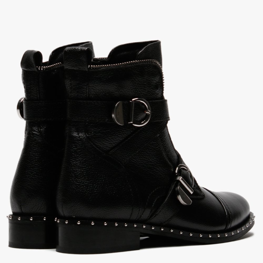 Sendi Black Pebbled Leather Biker Boots