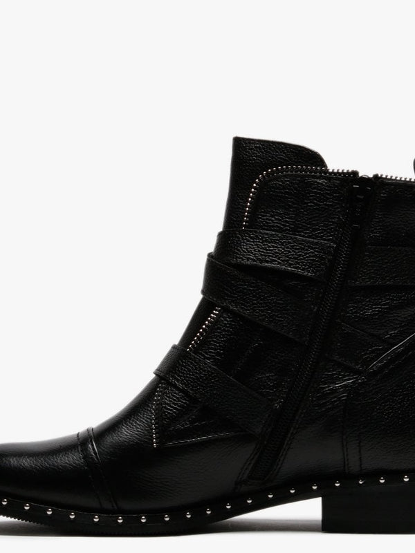 Sendi Black Pebbled Leather Biker Boots