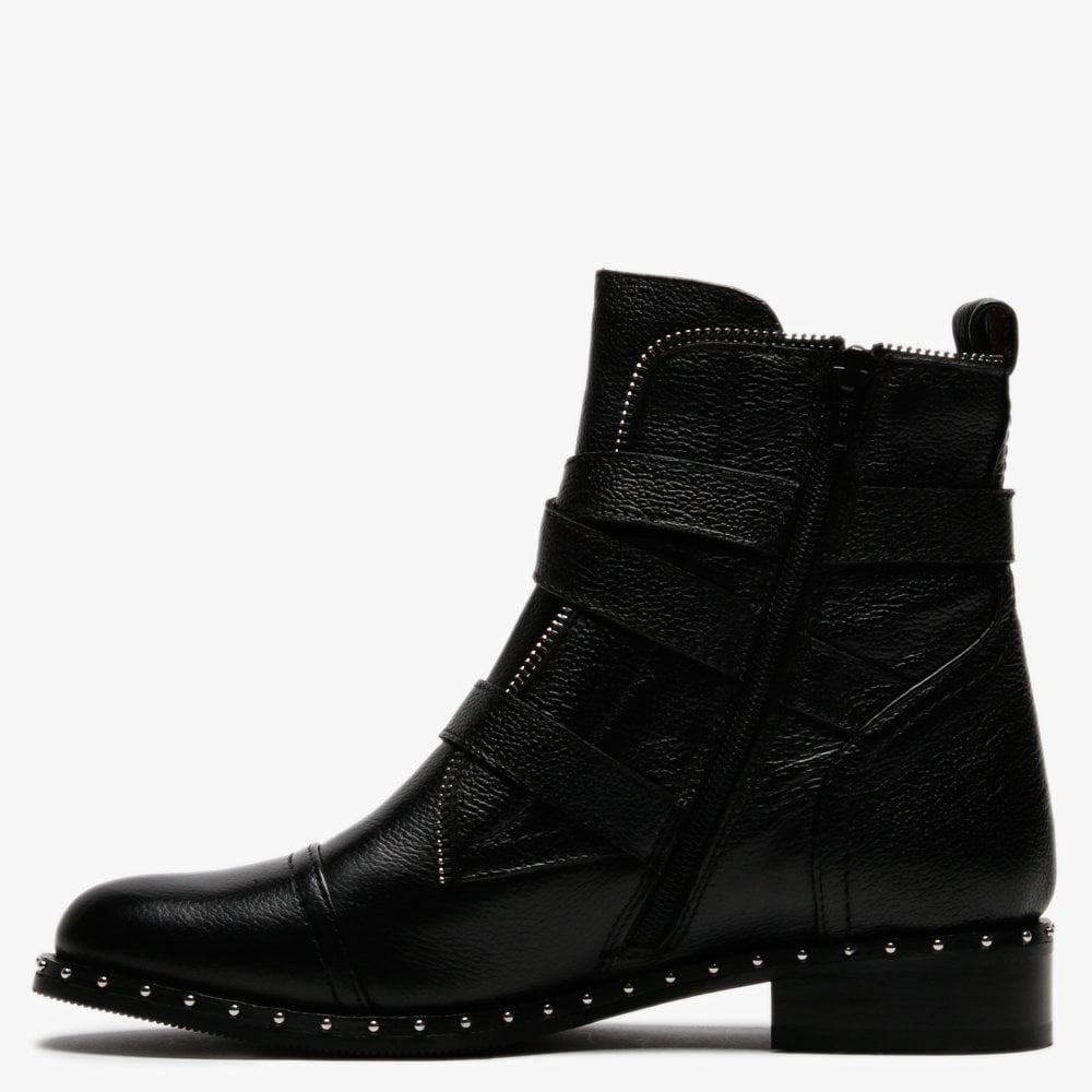 Sendi Black Pebbled Leather Biker Boots