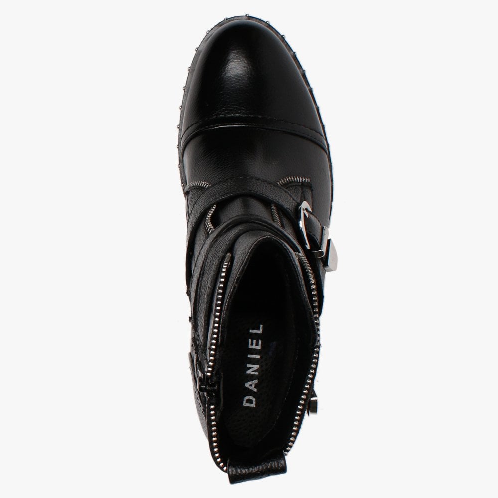 Sendi Black Pebbled Leather Biker Boots