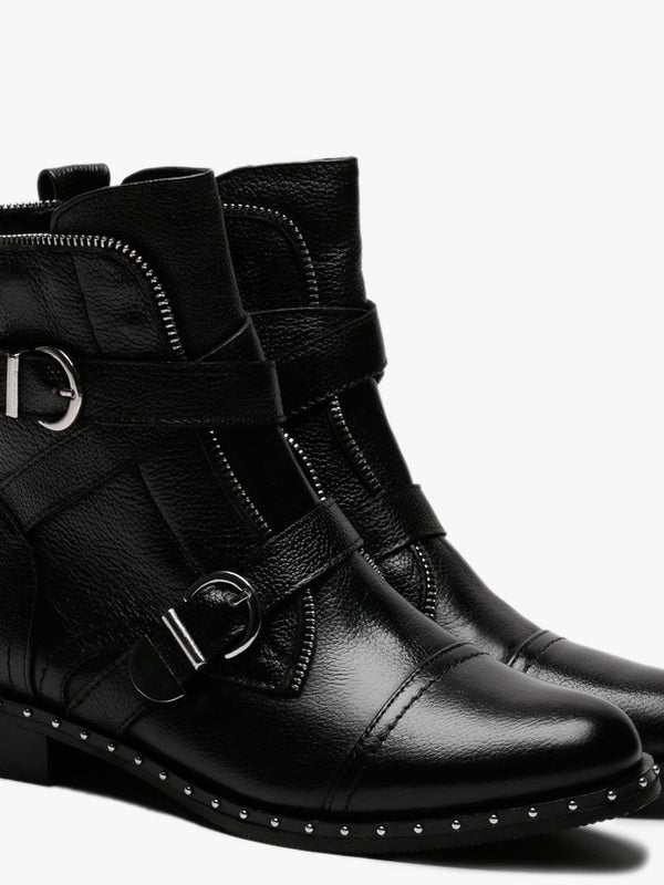 Sendi Black Pebbled Leather Biker Boots