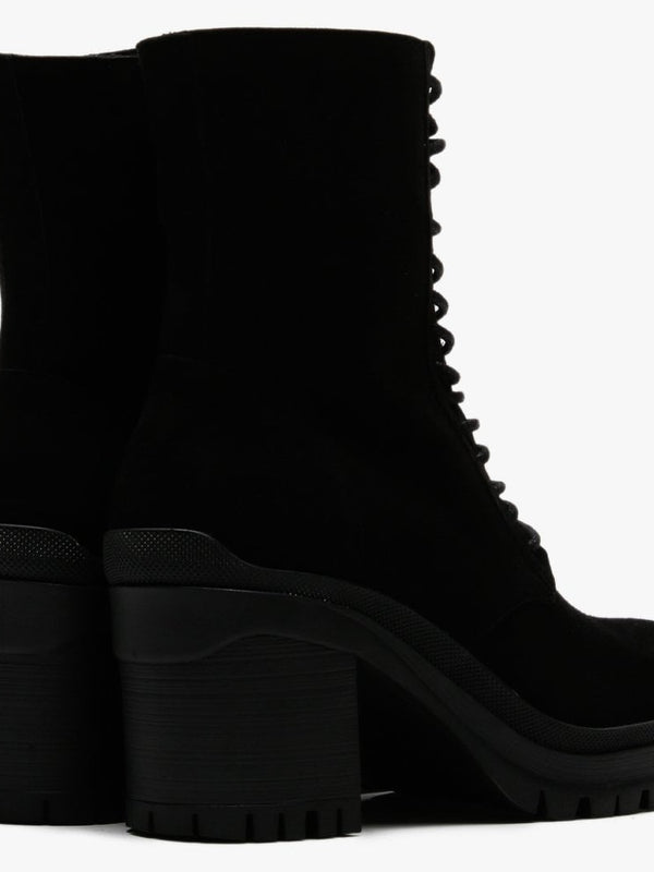 Pled Black Suede Lace Up Ankle Boots