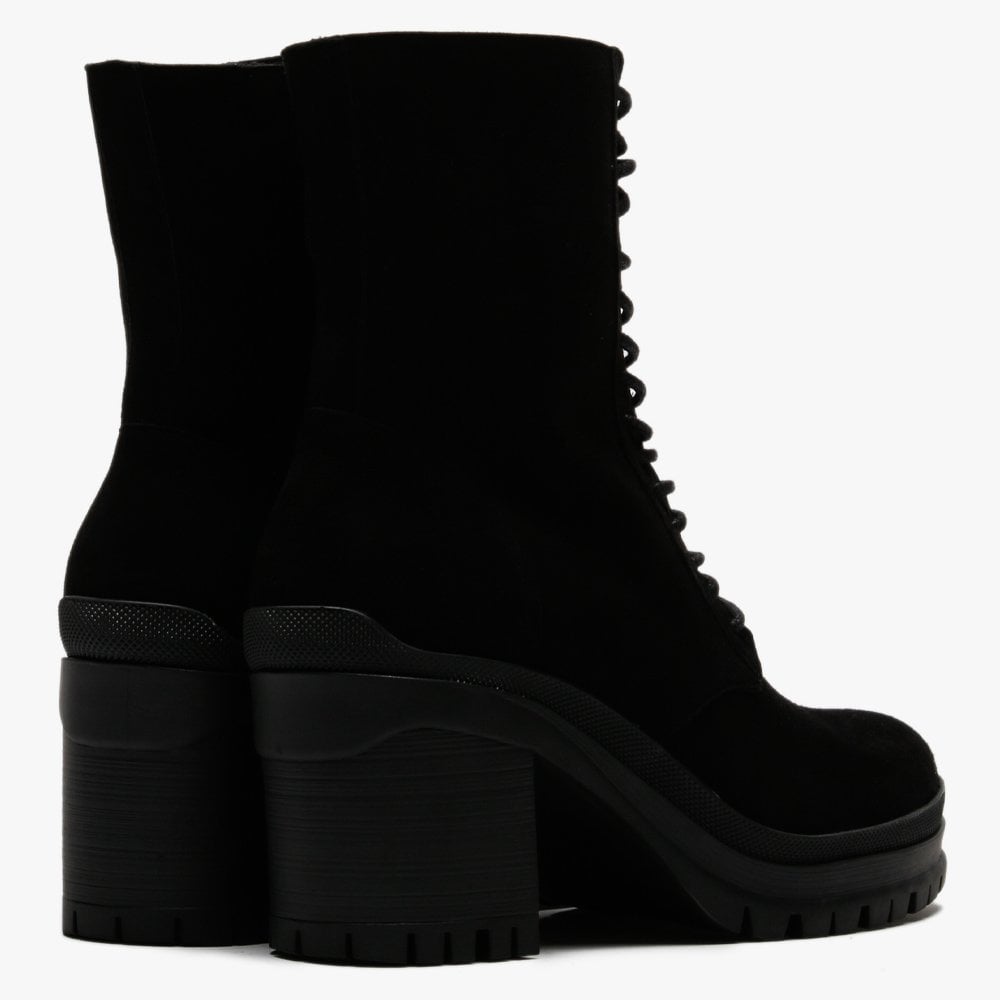 Pled Black Suede Lace Up Ankle Boots