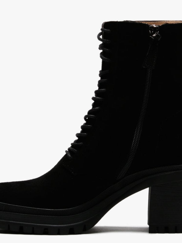 Pled Black Suede Lace Up Ankle Boots