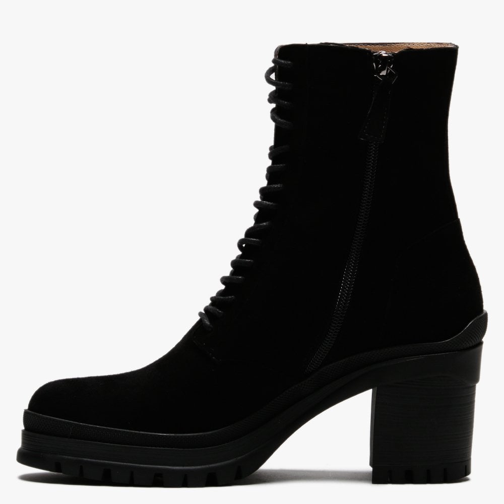 Pled Black Suede Lace Up Ankle Boots