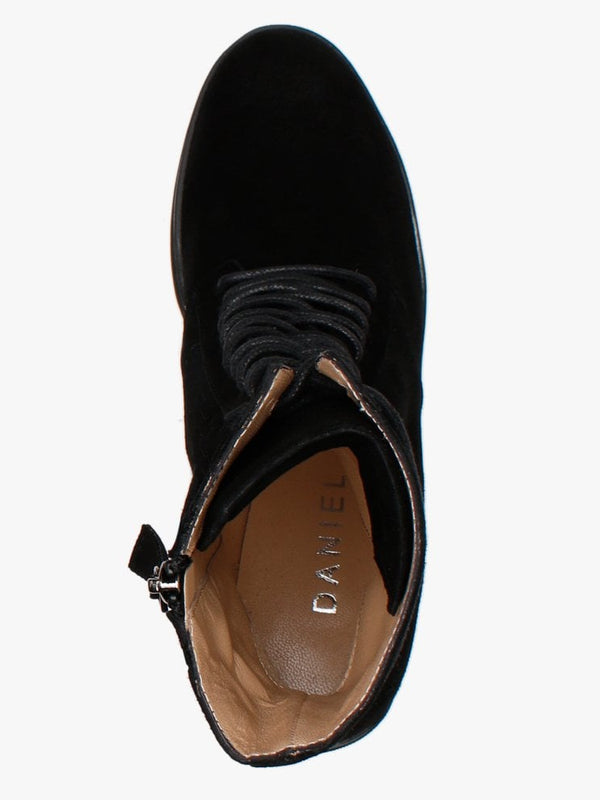 Pled Black Suede Lace Up Ankle Boots