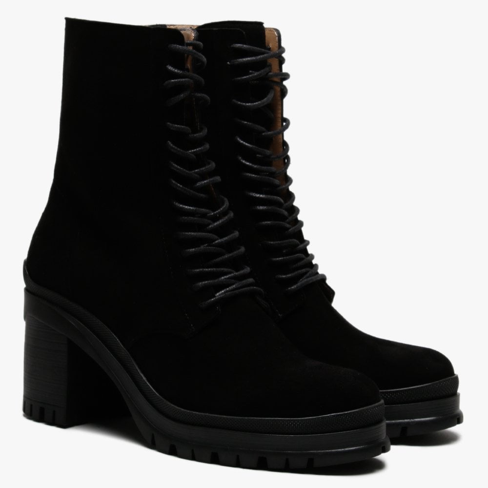 Pled Black Suede Lace Up Ankle Boots
