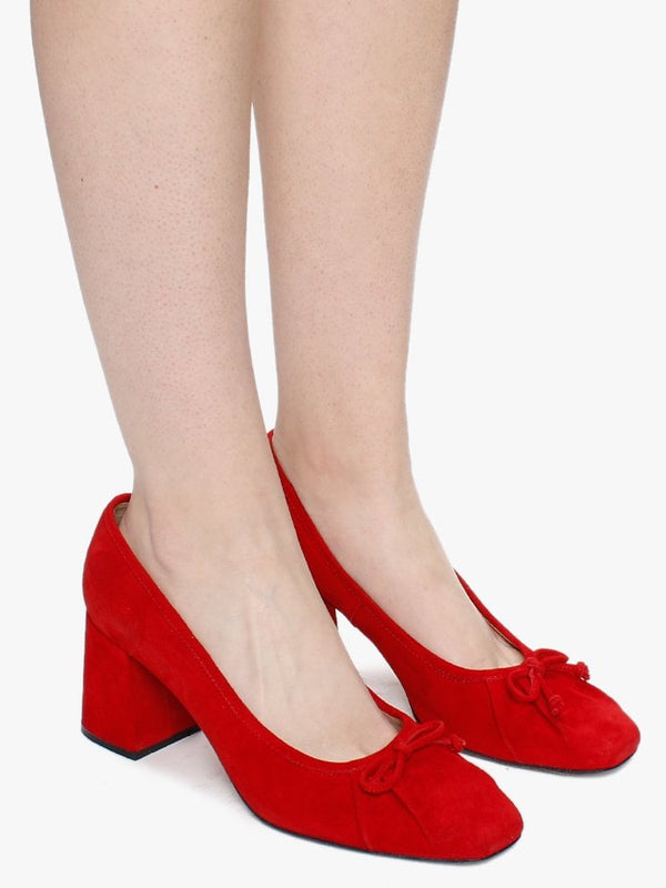 Pute Red Suede Square Toe Court Shoes