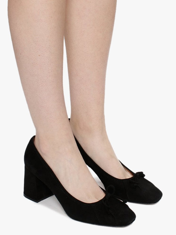 Pute Black Suede Square Toe Court Shoes