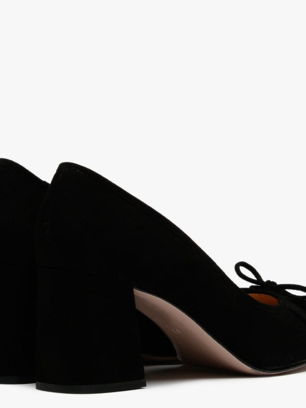 Pute Black Suede Square Toe Court Shoes