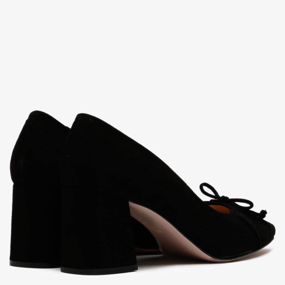 Pute Black Suede Square Toe Court Shoes