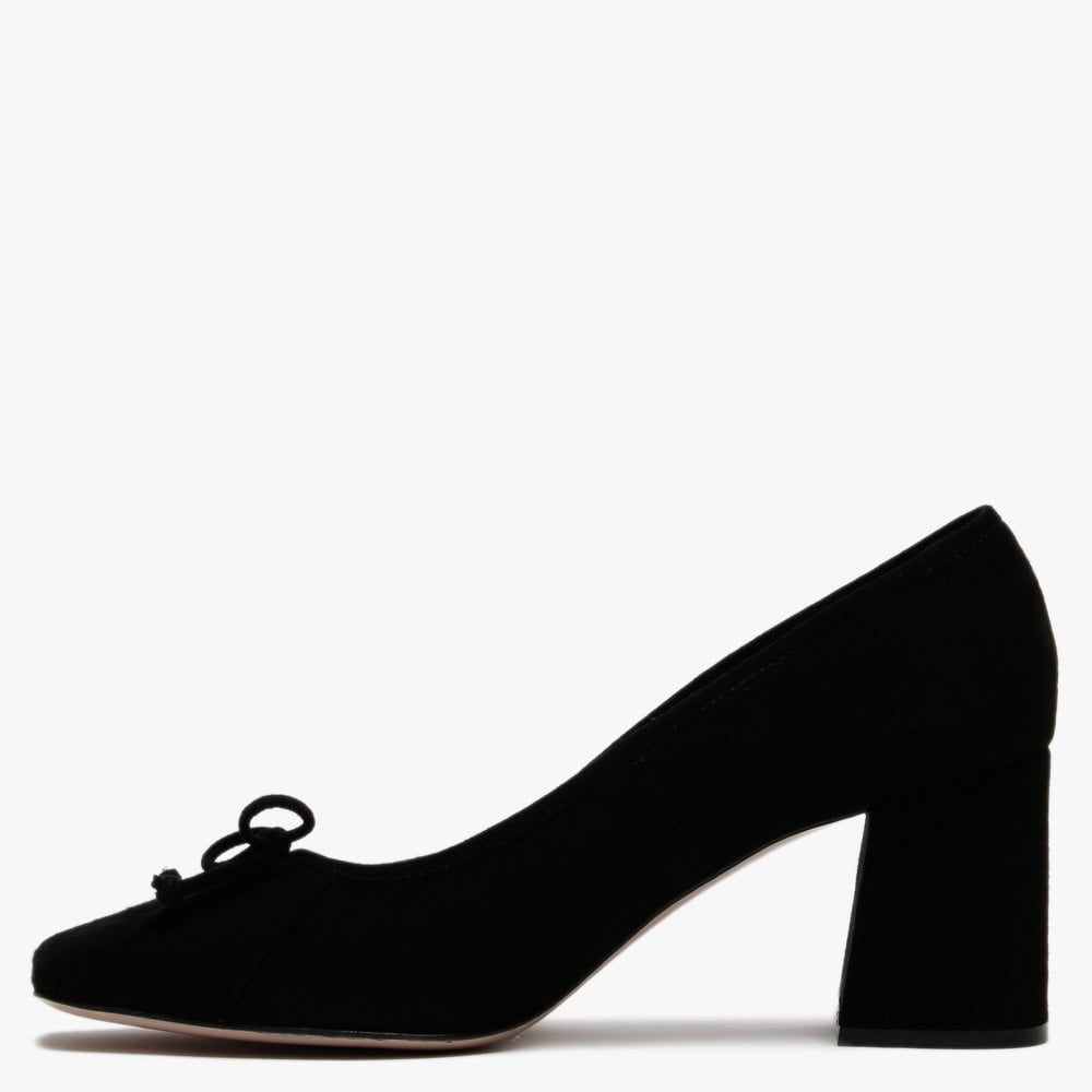 Pute Black Suede Square Toe Court Shoes