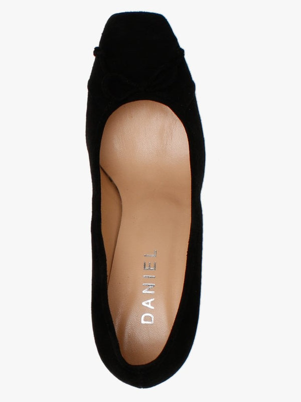 Pute Black Suede Square Toe Court Shoes