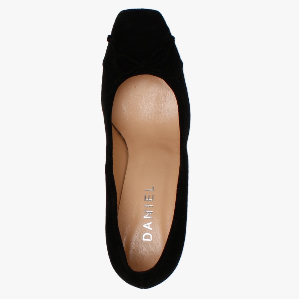 Pute Black Suede Square Toe Court Shoes