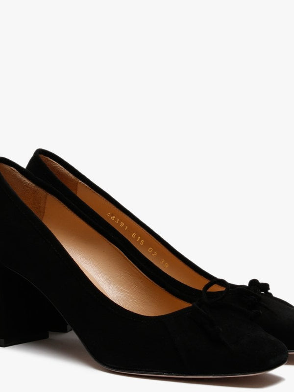 Pute Black Suede Square Toe Court Shoes