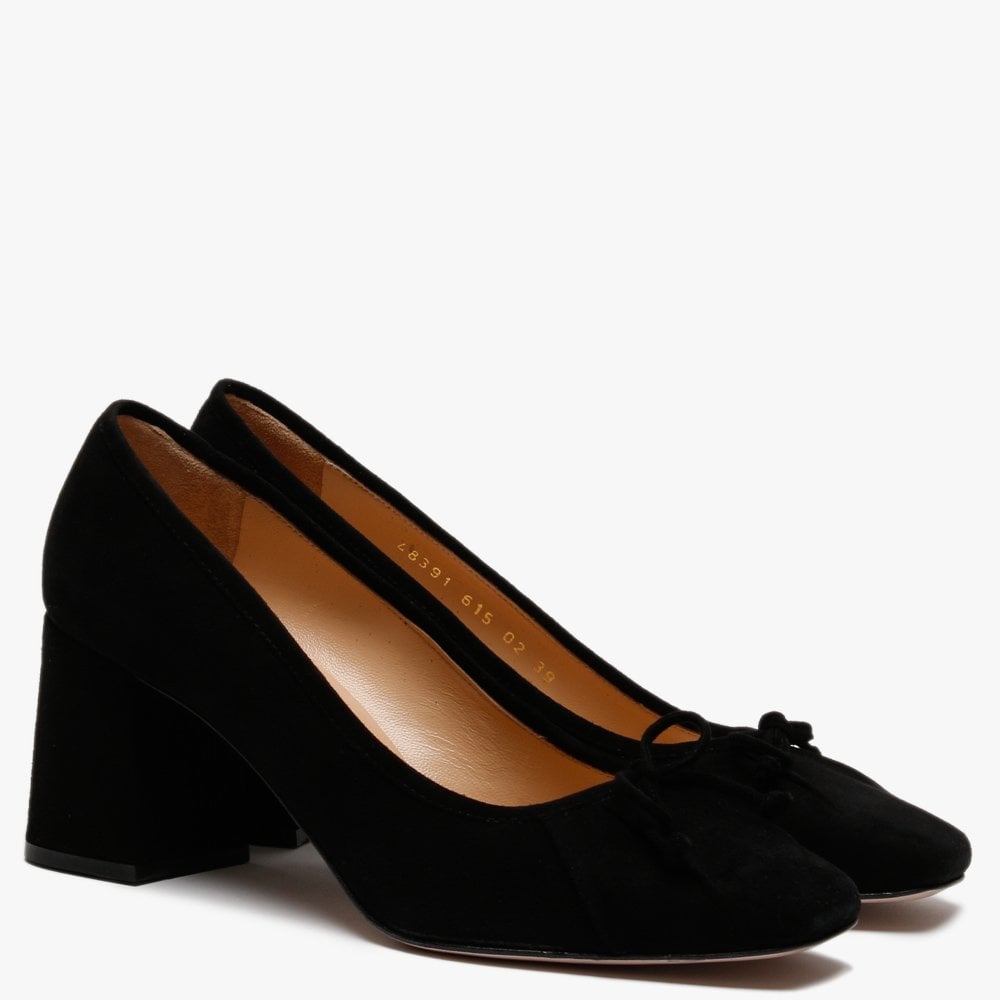 Pute Black Suede Square Toe Court Shoes
