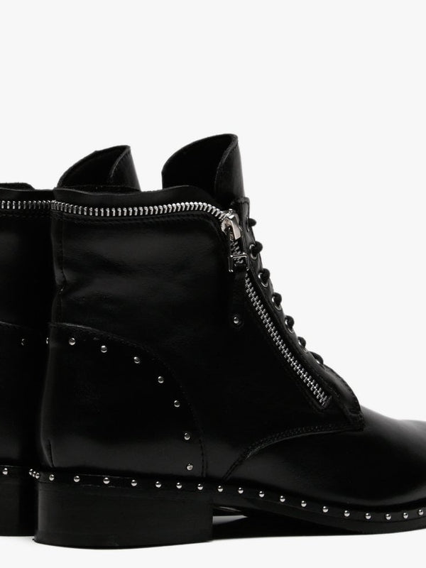 Doris Black Leather Zip Embellished Ankle Boots
