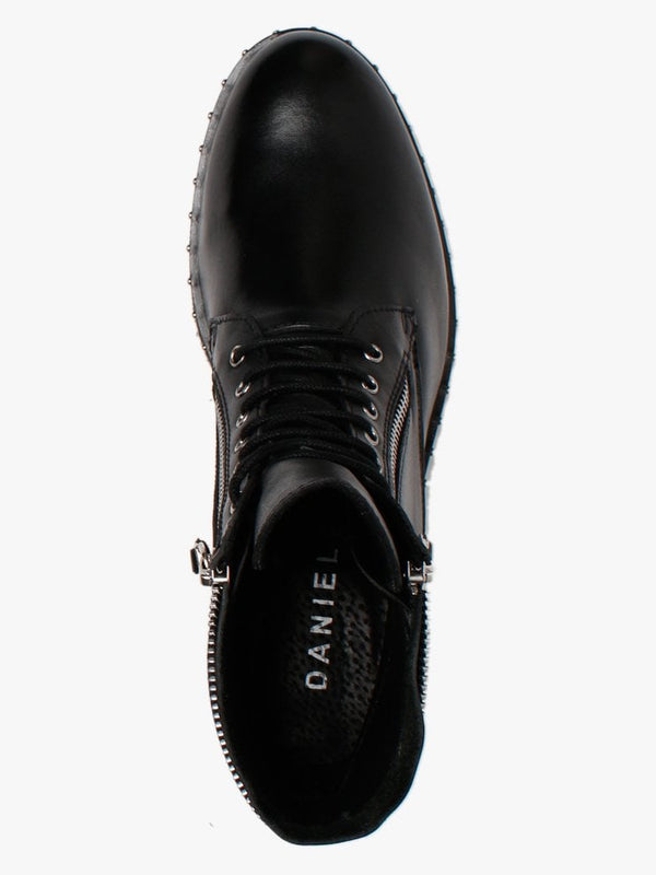 Doris Black Leather Zip Embellished Ankle Boots