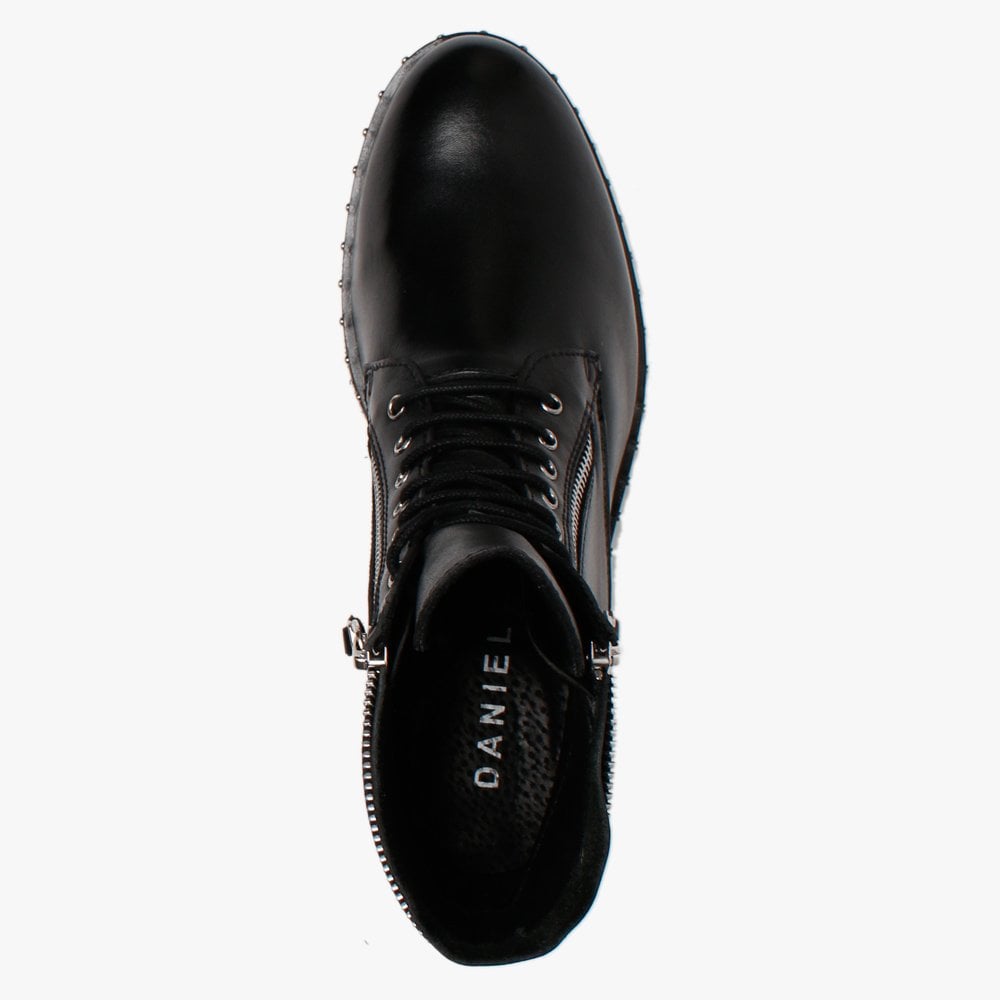Doris Black Leather Zip Embellished Ankle Boots