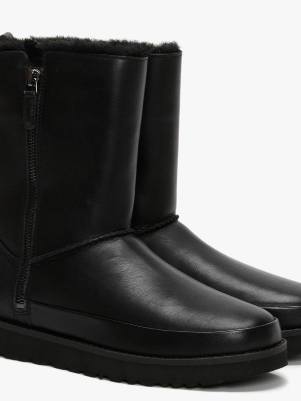 Classic Zip Short Black Leather Boots