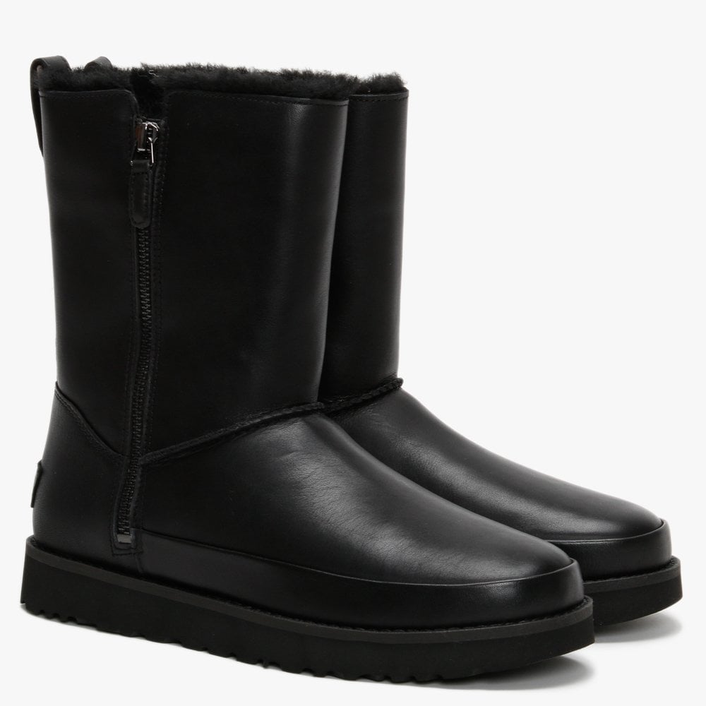 Classic Zip Short Black Leather Boots