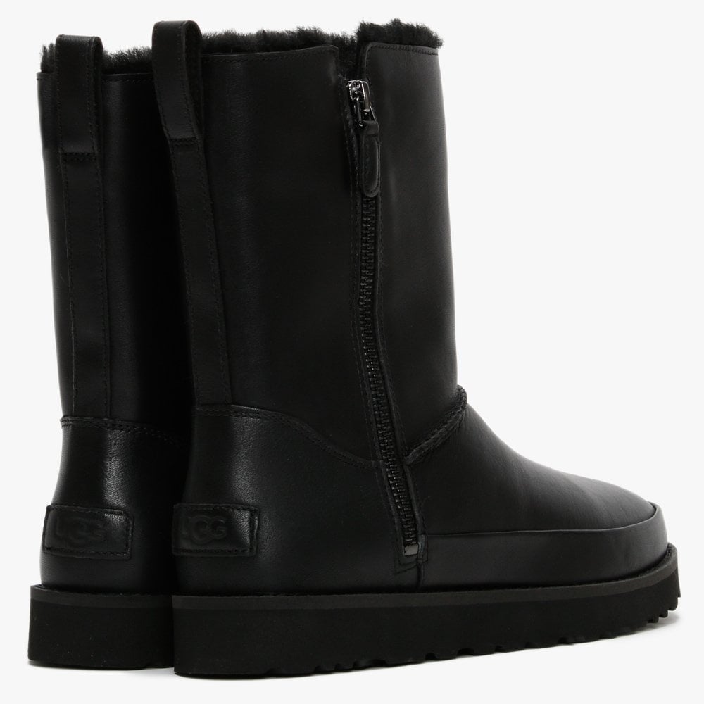 Classic Zip Short Black Leather Boots