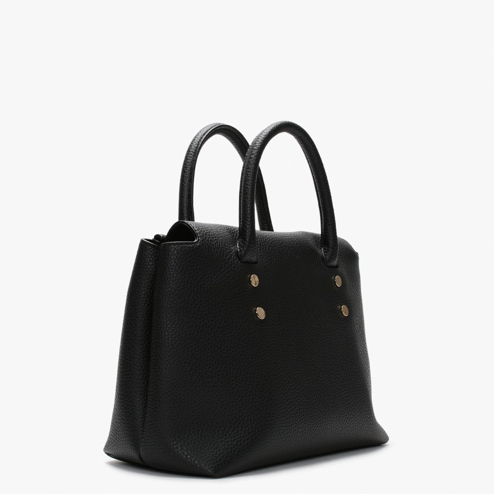 Fold Over Raised Logo Black Tote Bag