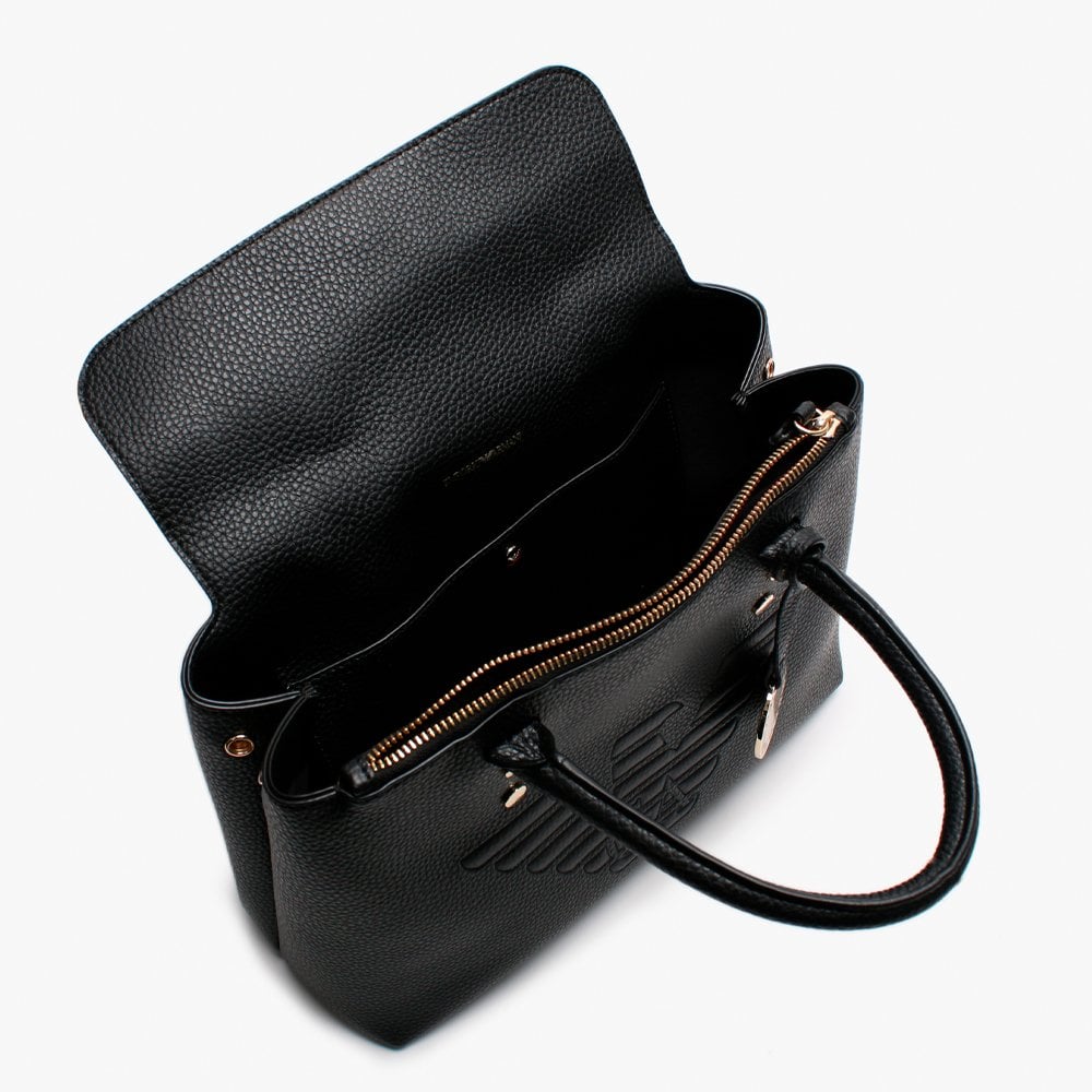 Fold Over Raised Logo Black Tote Bag