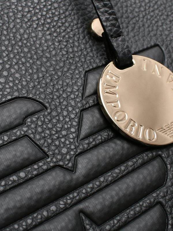 Fold Over Raised Logo Black Tote Bag