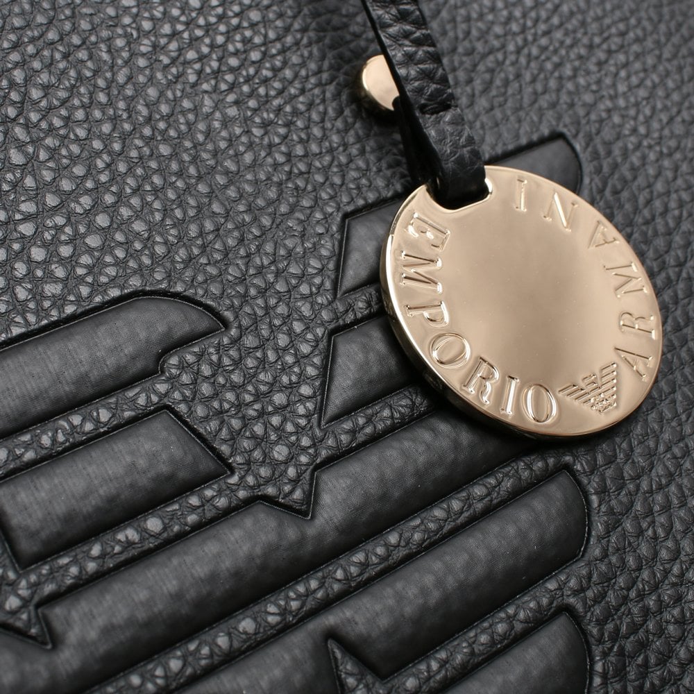 Fold Over Raised Logo Black Tote Bag