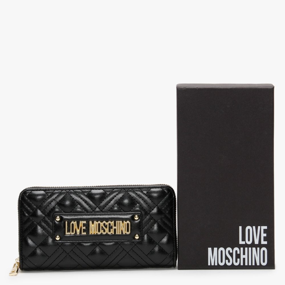 Diamond Check Quilted Black Zip Around Purse