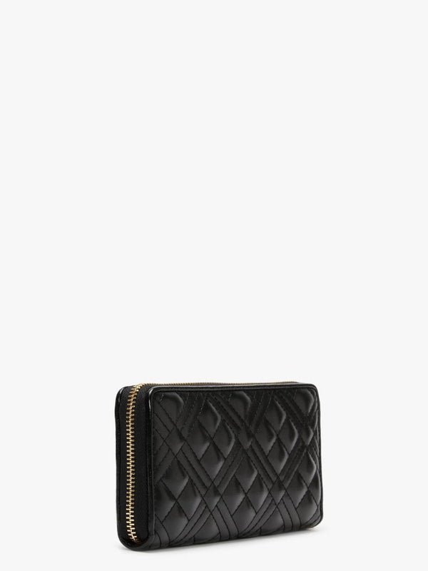 Diamond Check Quilted Black Zip Around Purse