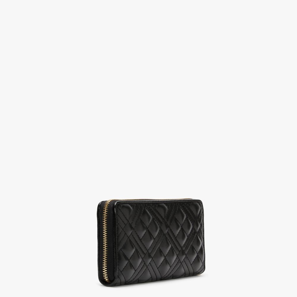 Diamond Check Quilted Black Zip Around Purse