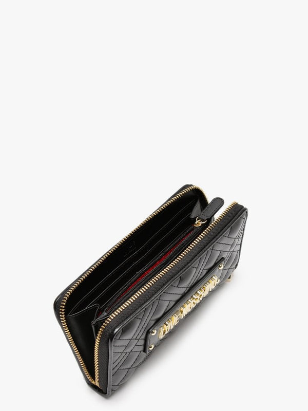 Diamond Check Quilted Black Zip Around Purse