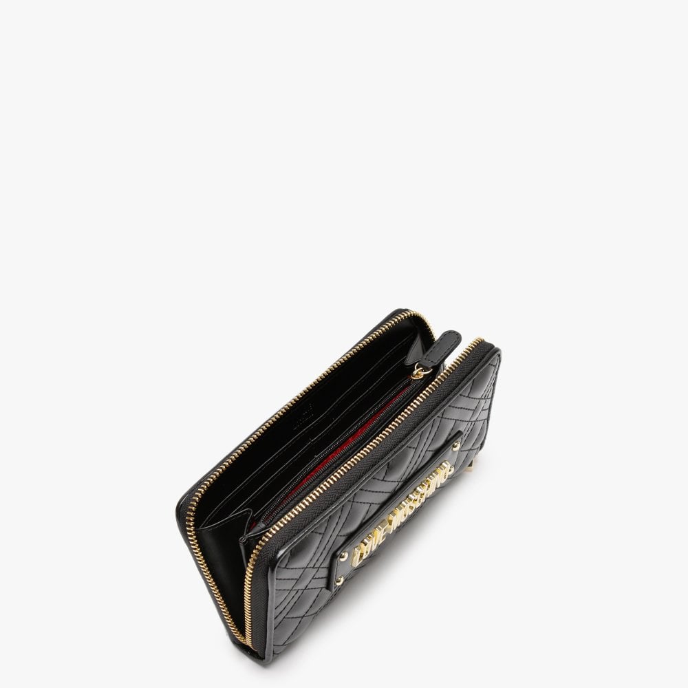 Diamond Check Quilted Black Zip Around Purse