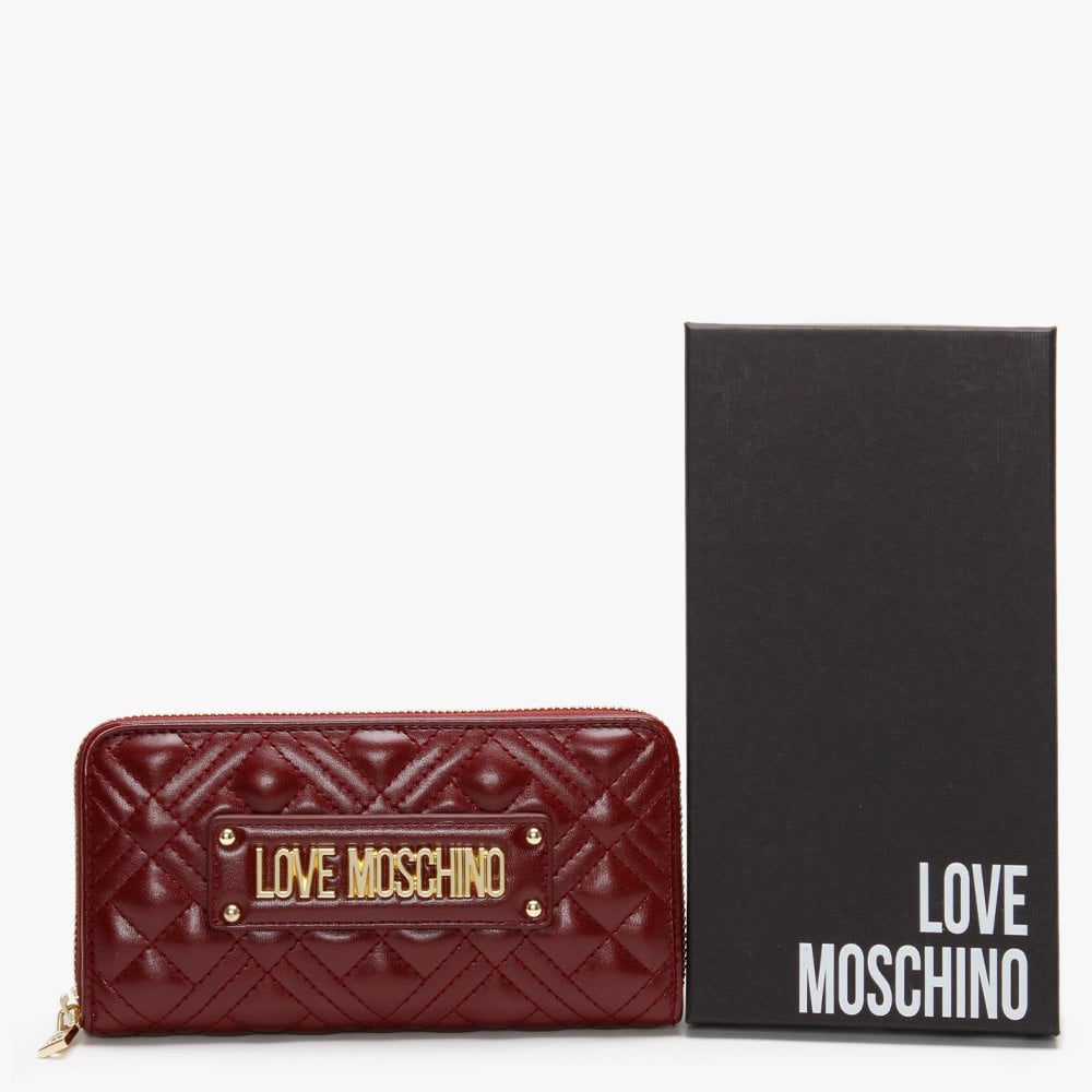 Diamond Check Quilted Burgundy Zip Around Purse
