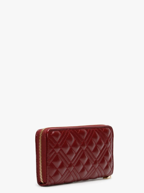 Diamond Check Quilted Burgundy Zip Around Purse