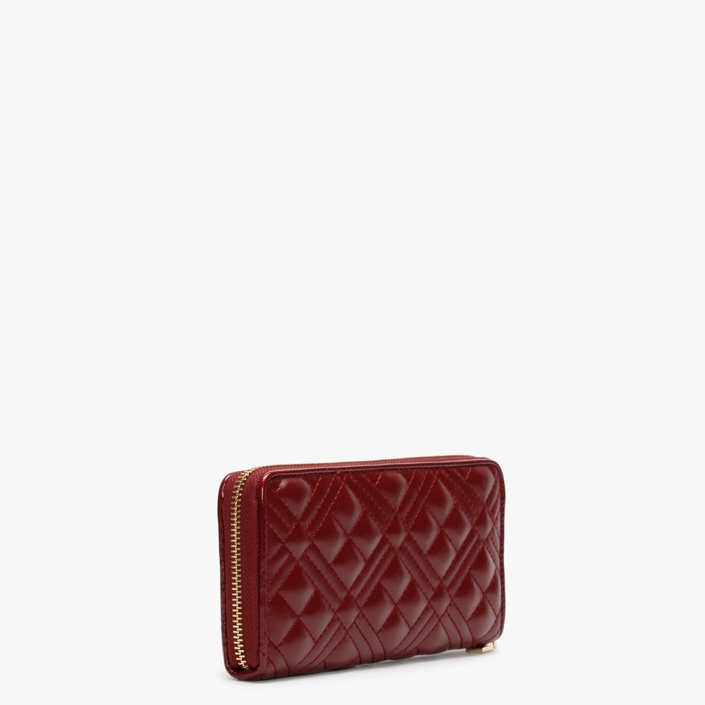 Diamond Check Quilted Burgundy Zip Around Purse
