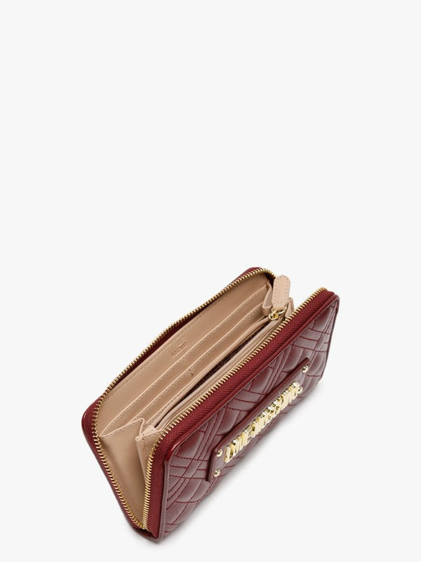 Diamond Check Quilted Burgundy Zip Around Purse