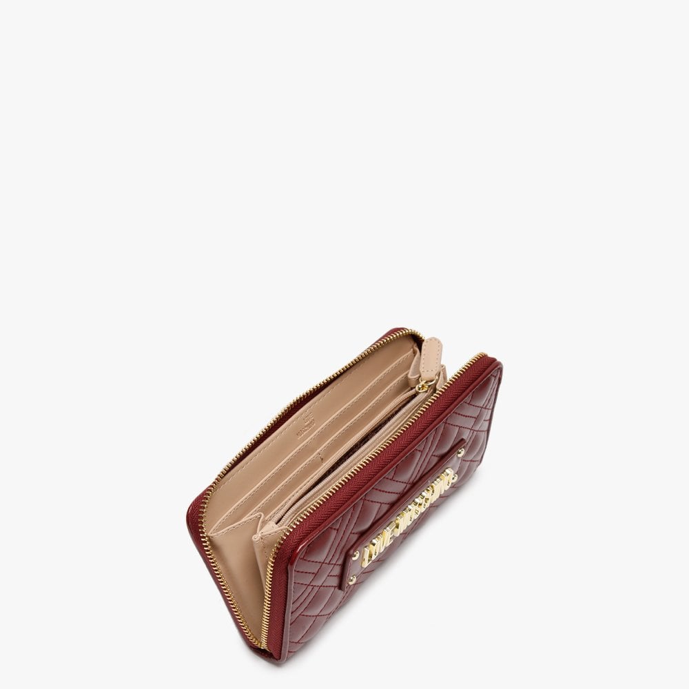 Diamond Check Quilted Burgundy Zip Around Purse