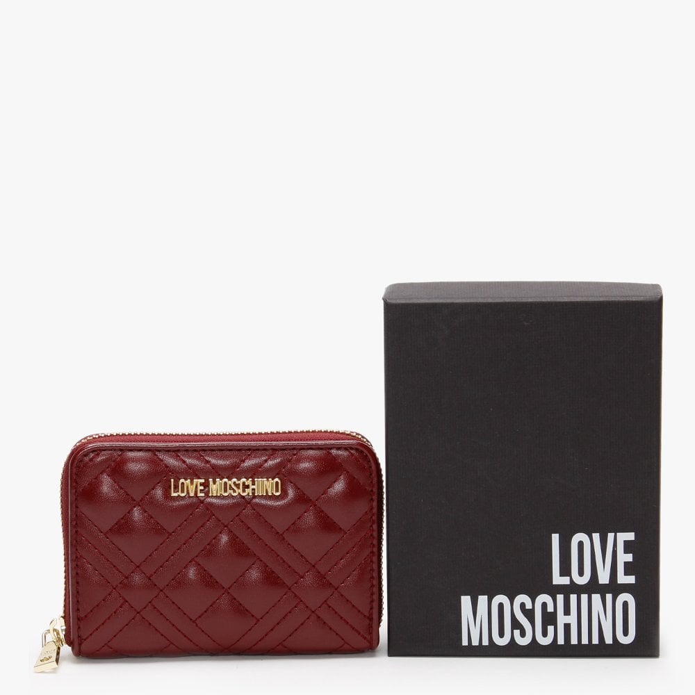 Diamond Check Quilted Burgundy Coin Purse