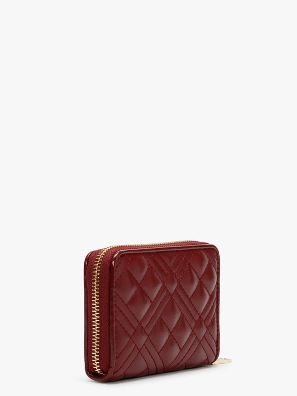 Diamond Check Quilted Burgundy Coin Purse