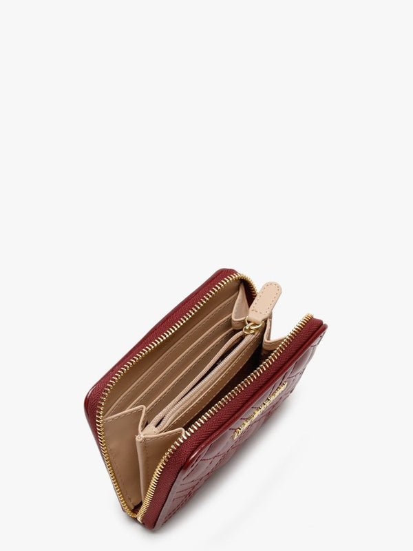 Diamond Check Quilted Burgundy Coin Purse