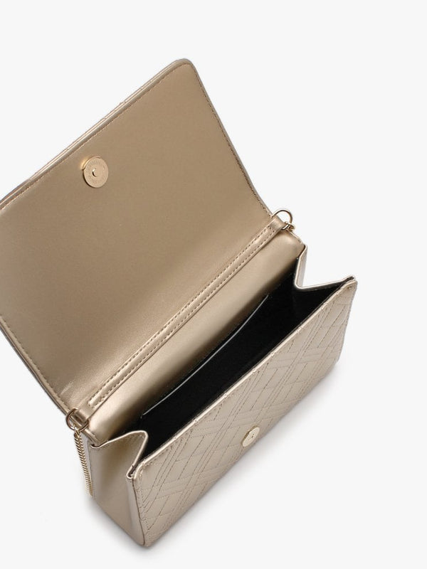 Diamond Quilted Check Gold Cross-Body Bag