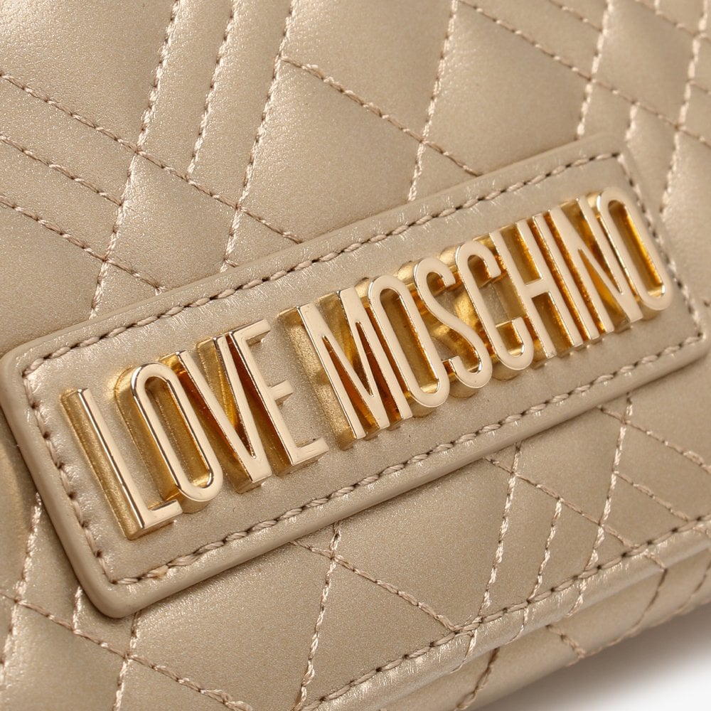 Diamond Quilted Check Gold Cross-Body Bag