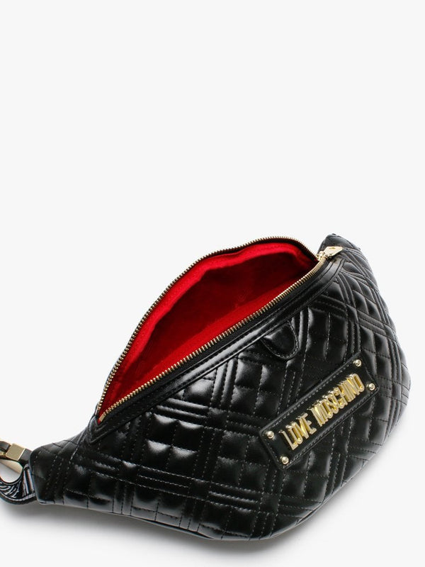 Diamond Check Quilted Black Belt Bag